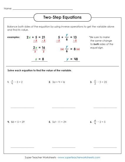 Advanced Level: Incl. +/- Numbers - Two-Step Equations (Basic) (Printable PDF Worksheet)
