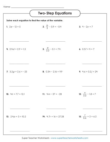 Advanced Level: Decimals, Exponents, & Parenthesis - Two-Step Equations Worksheet 1 (Advanced) Advanced Level: Decimals, Exponents, & Parenthesis - Two-Step Equations Worksheet 1 (Advanced)