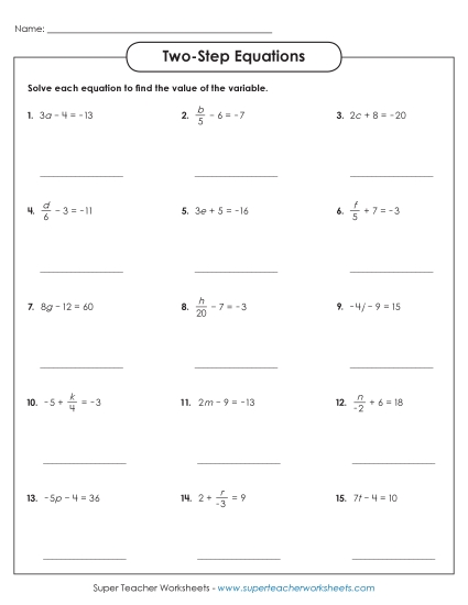 Intermediate Level: Positive & Negative Integers - Two-Step Equations Worksheet 1 (Intermediate) Intermediate Level: Positive & Negative Integers - Two-Step Equations Worksheet 1 (Intermediate)