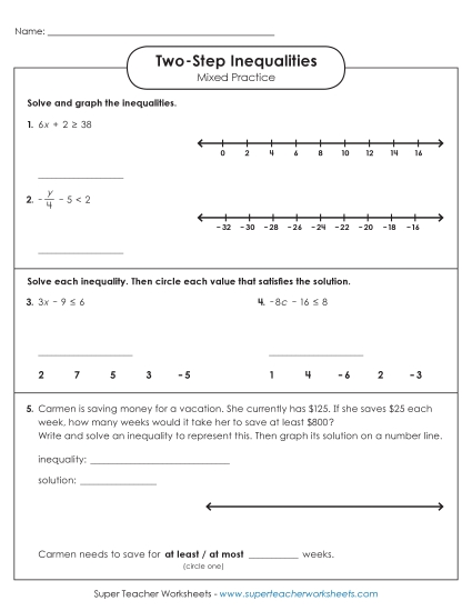 Basic Level - Two-Step Inequalities - Mixed Practice