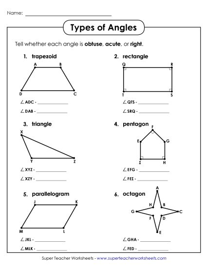 Measuring Angles Worksheets - Types of Angles 2 (Printable PDF Worksheet)