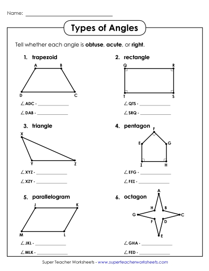 Angle Types: Acute, Obtuse, Right - Types of Angles 2