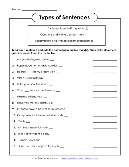 Periods, Question Marks, Exclamation Points - Types of Sentences