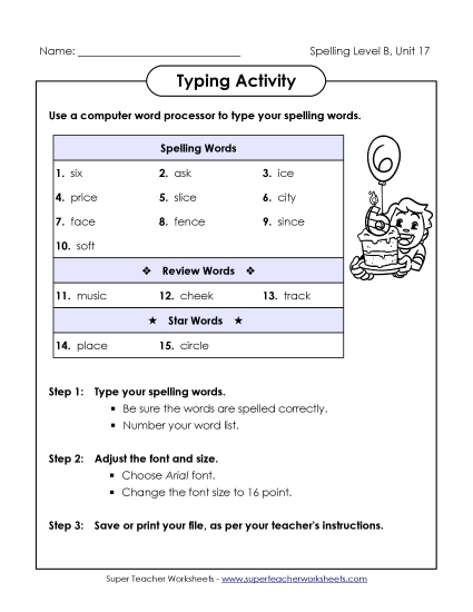 Worksheets - Typing Activity (B-17) Worksheets - Typing Activity (B-17)
