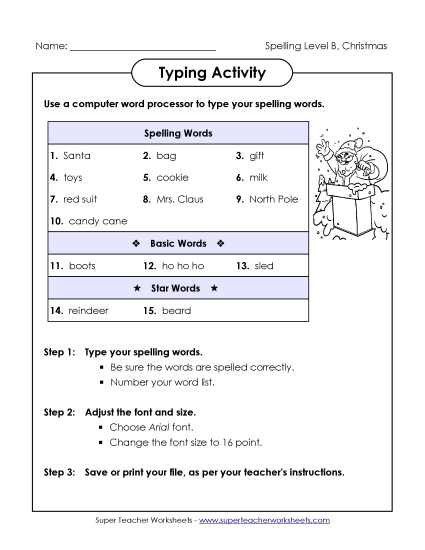 Worksheets and Activities - Typing Activity (B-Christmas)
