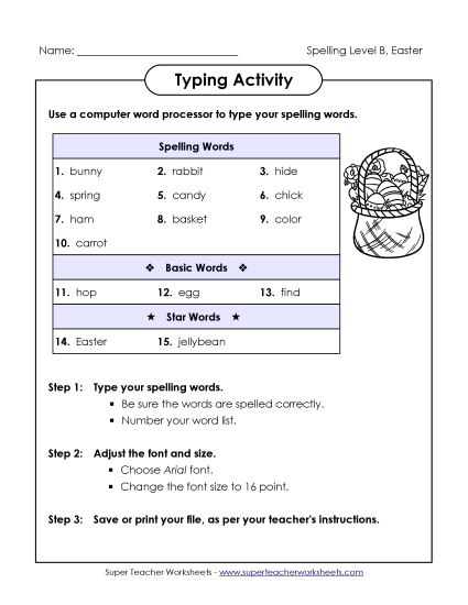 Worksheets - Typing Activity (B-Easter) 