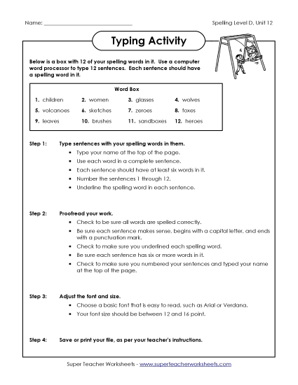 Worksheets - Typing Activity (D-12) Worksheets - Typing Activity (D-12)