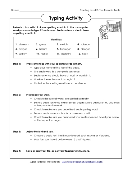 Worksheets and Activities - Typing Activity (D-The Periodic Table) Worksheets and Activities - Typing Activity (D-The Periodic Table)