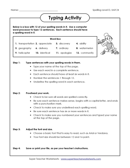 Worksheets - Typing Sentences Activity (D-24)