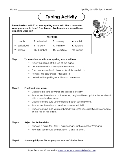 Worksheets and Activities - Typing Sentences Activity (D-Sports) Worksheets and Activities - Typing Sentences Activity (D-Sports)