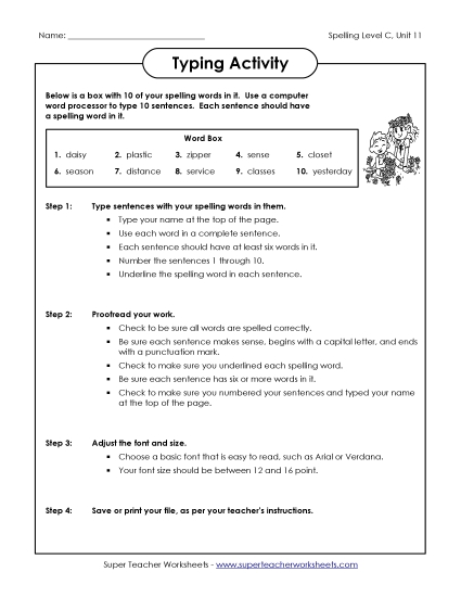 Worksheets - Typing Sentences (C-11) 