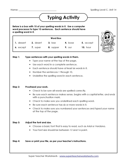 Worksheets - Typing Sentences (C-14) 