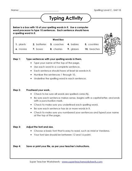 Worksheets - Typing Sentences (C-18) 