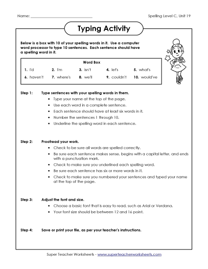 Worksheets - Typing Sentences (C-19) 