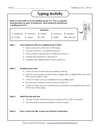 Worksheets - Typing Sentences (C-22) 