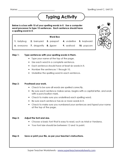 Worksheets - Typing Sentences (C-25) 