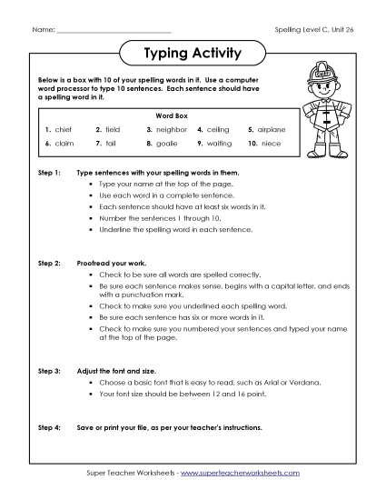 Worksheets - Typing Sentences (C-26) 