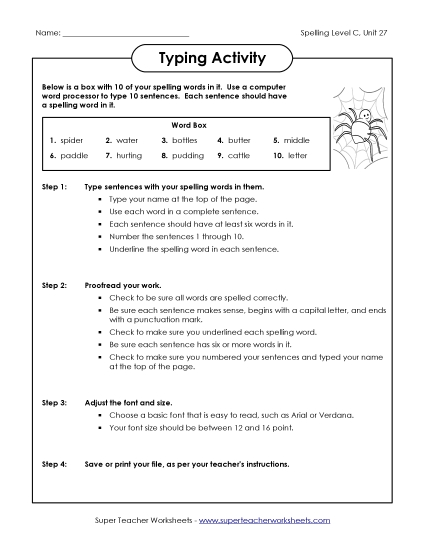 Worksheets - Typing Sentences (C-27) 