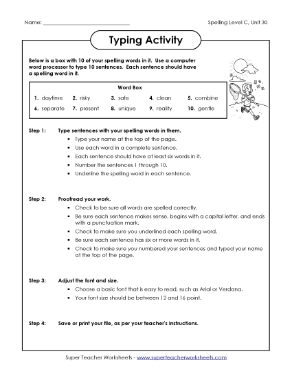 Worksheets - Typing Sentences (C-30) 