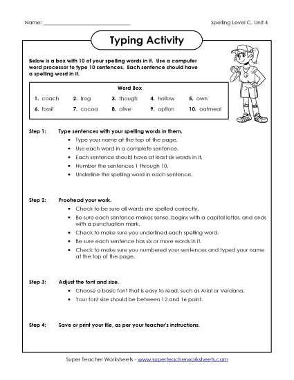 Worksheets - Typing Sentences (C-4) 