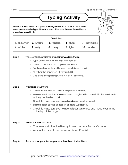 Worksheets - Typing Sentences (C-Christmas) 