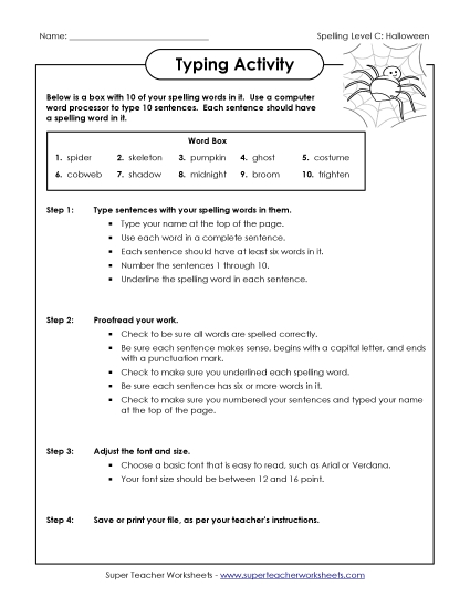 Worksheets and Activities - Typing Sentences (C-Halloween) 