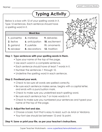 Worksheets and Puzzles - Typing Sentences (Christmas)