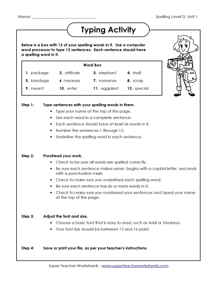 Worksheets - Typing Sentences (D-1)