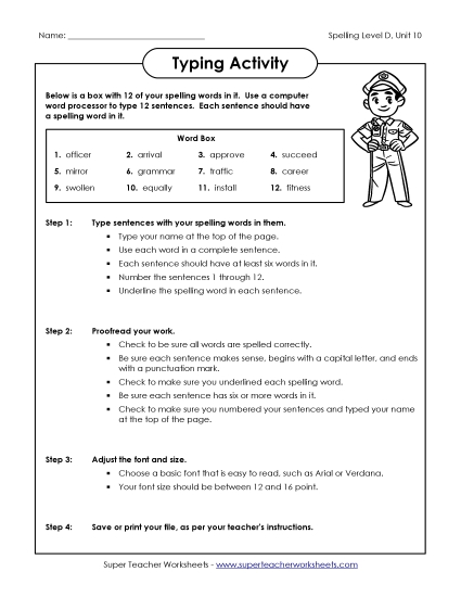 Worksheets - Typing Sentences (D-10) 