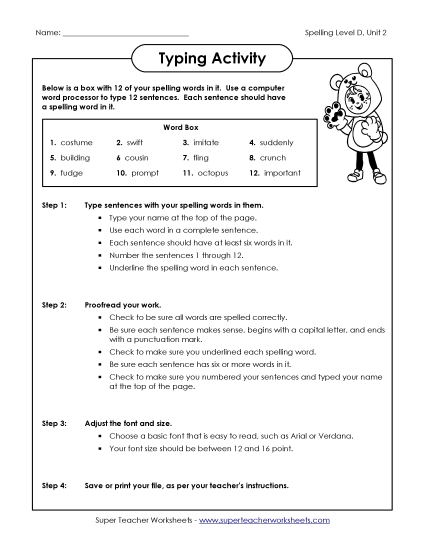 Worksheets - Typing Sentences (D-2)