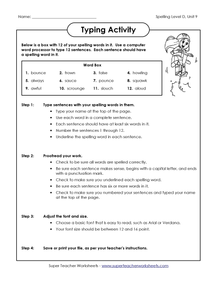Worksheets - Typing Sentences (D-9)