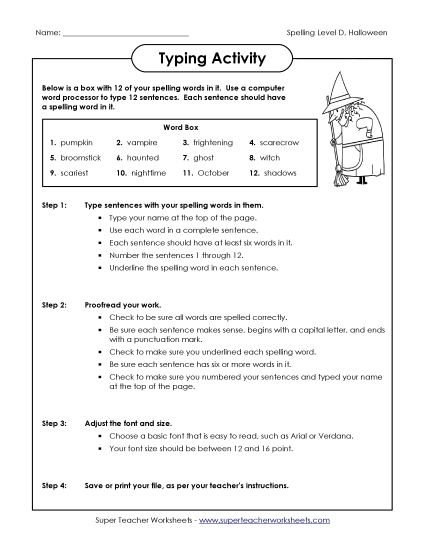 Worksheets - Typing Sentences (D-Halloween) Worksheets - Typing Sentences (D-Halloween)
