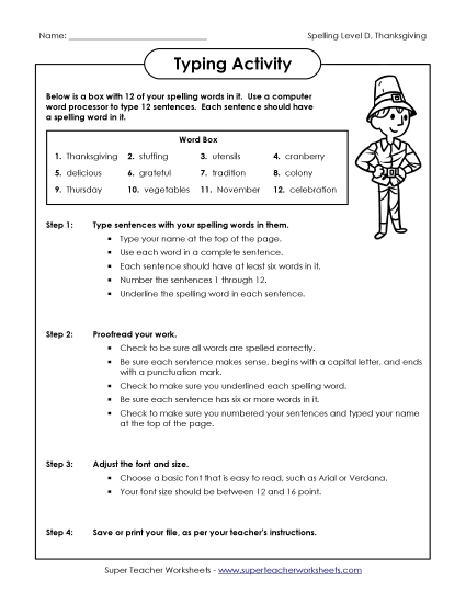 Worksheets - Typing Sentences (D-Thanksgiving) Worksheets - Typing Sentences (D-Thanksgiving)