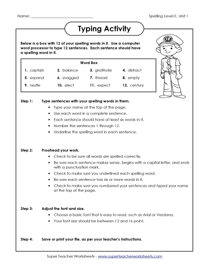 Worksheets and Puzzles - Typing Sentences (E-1)