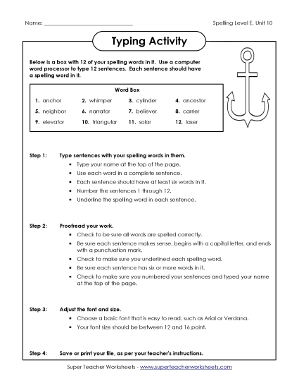 Printable Worksheets - Typing Sentences (E-10) Printable Worksheets - Typing Sentences (E-10)