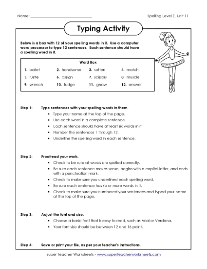 Printable Worksheets - Typing Sentences (E-11)
