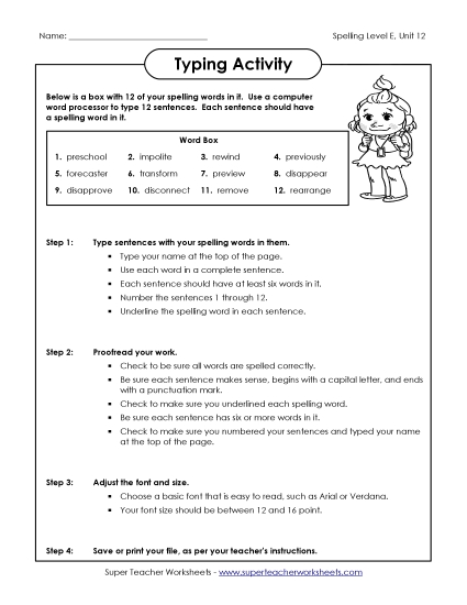 Printable Worksheets - Typing Sentences (E-12)