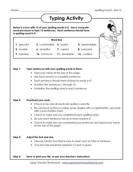 Printable Worksheets - Typing Sentences (E-13)