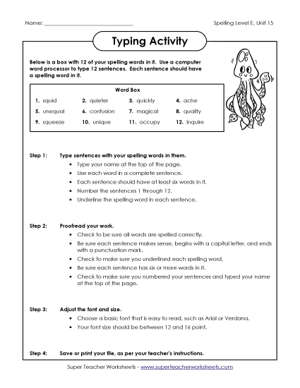 Printable Worksheets - Typing Sentences (E-15)