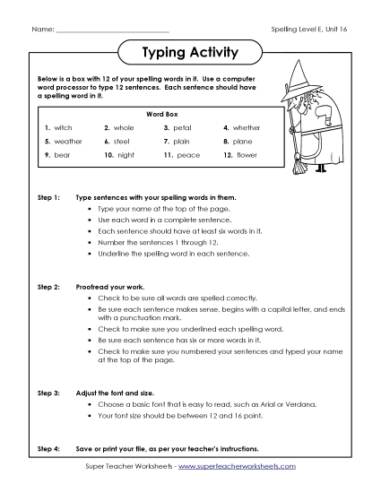 Printable Worksheets - Typing Sentences (E-16) Printable Worksheets - Typing Sentences (E-16)