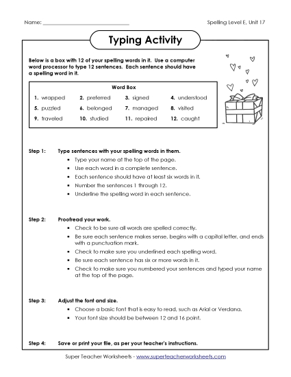 Printable Worksheets - Typing Sentences (E-17)