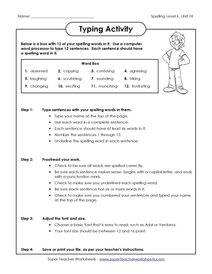 Printable Worksheets - Typing Sentences (E-18)
