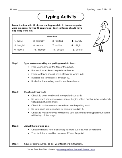 Printable Worksheets - Typing Sentences (E-19)