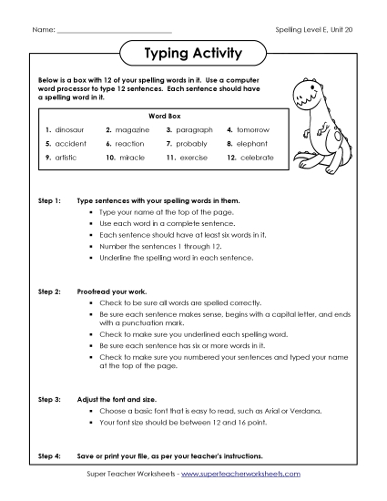 Printable Worksheets - Typing Sentences (E-20) Printable Worksheets - Typing Sentences (E-20)