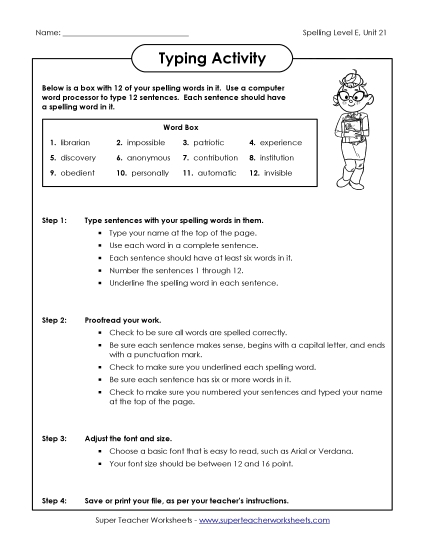 Printable Worksheets - Typing Sentences (E-21)