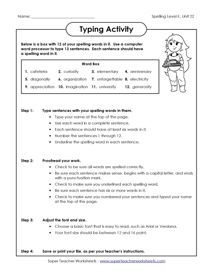 Printable Worksheets - Typing Sentences (E-22)