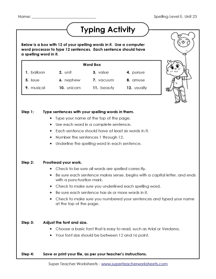Printable Worksheets - Typing Sentences (E-23)