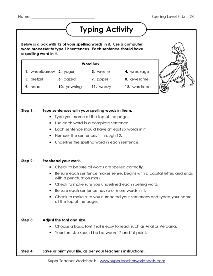 Printable Worksheets - Typing Sentences (E-24)