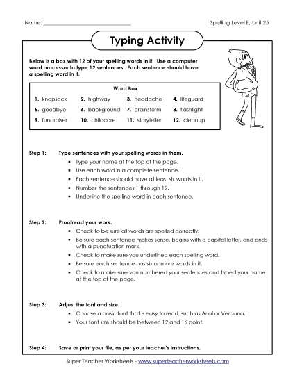 Printable Worksheets - Typing Sentences (E-25)