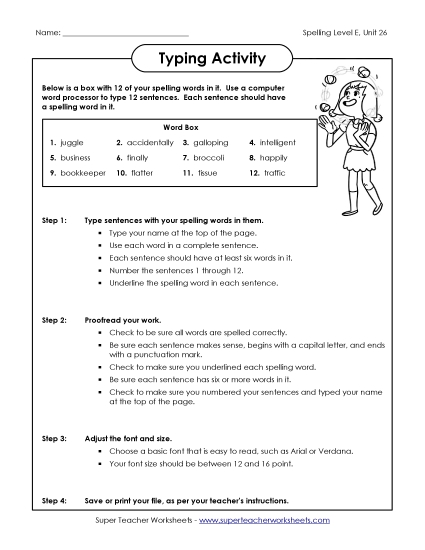 Printable Worksheets - Typing Sentences (E-26)